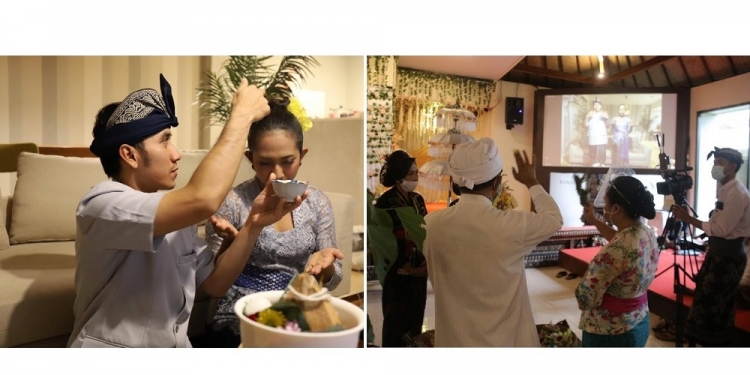 Kisah Romantis Pernikahan Virtual Gung De & Miradini Via Aplikasi Zoom Tokyo-Bali