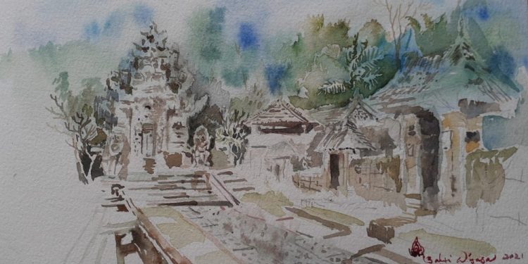 Desa Penglipuran dalam Cat Air | Menyambut Turis, Menjaga Tradisi, Menjaga Keindahan